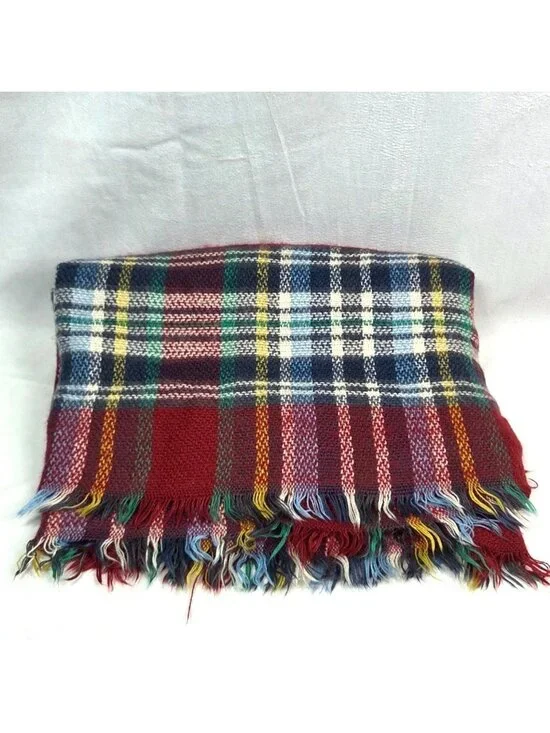 Plaid Fringe Scarf Red Multicolor Soft Warm Accessory (Mix & Match 3/$15) - Picture 2 of 7